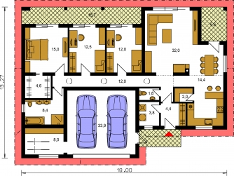 Spiegelverkehrter Entwurf | Grundriss des Erdgeschosses - BUNGALOW 201